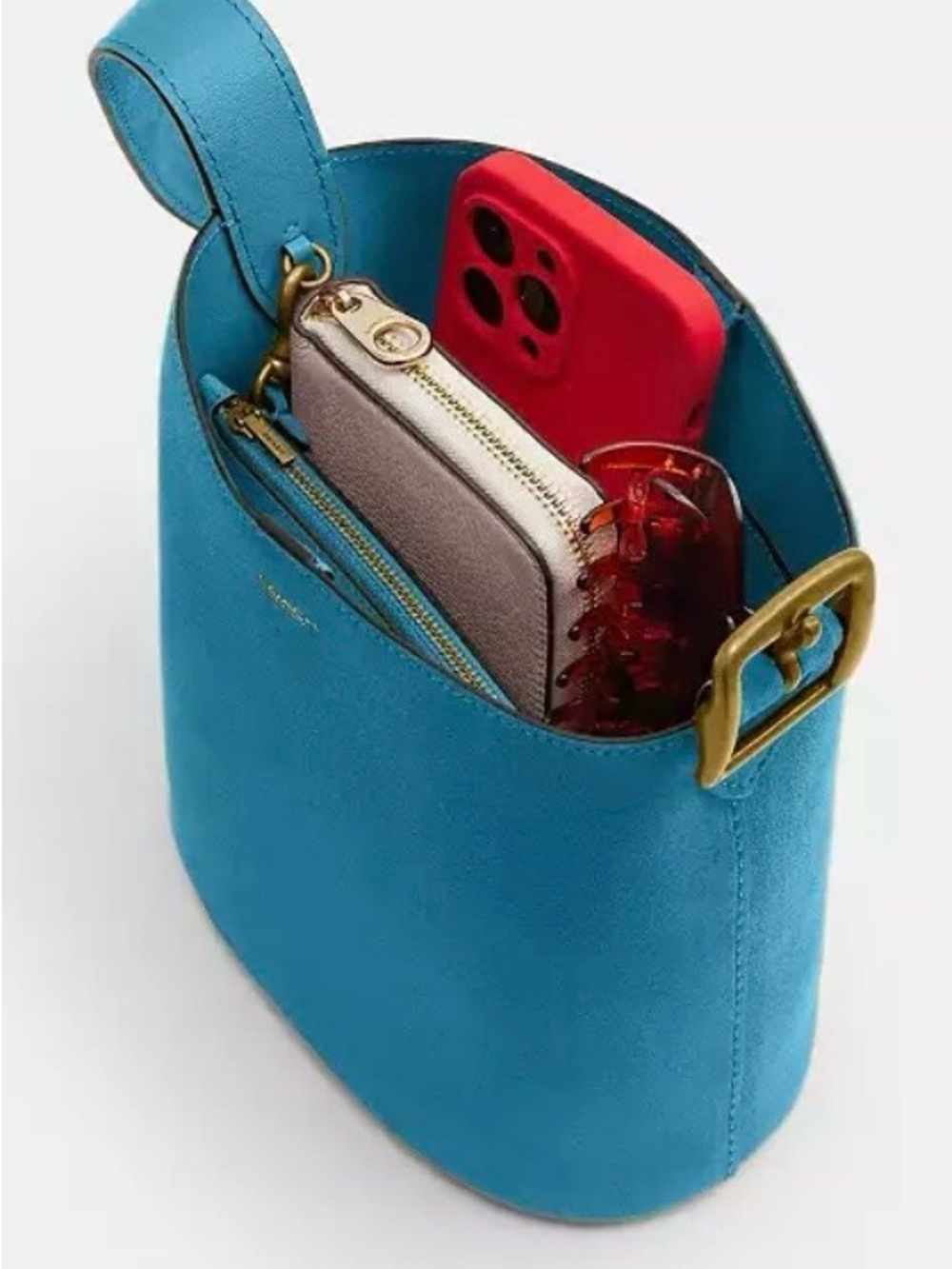 COACH Bleecker Bucket Bag 21 with Matching Pouch in Sea Blue (Teal) Suede NWT - Picture 7 of 12